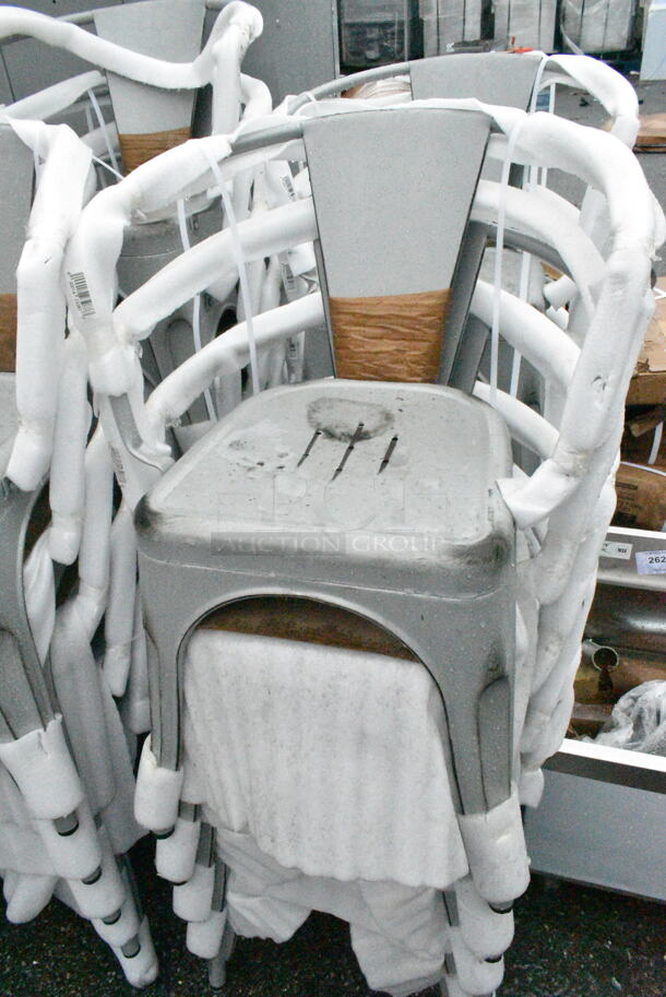 21 BRAND NEW SCRATCH AND DENT! Lancaster Table & Seating 164CMARMSLD Alloy Series Distressed Nickel Gray Outdoor Arm Chair. 21 Times Your Bid!  - Image 3 of 8