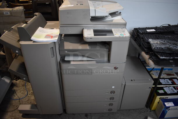 HP LaserJet M5035 MFP Floor Style Printer w/ Paper Stapler Stacker Attachment. 100-127 Volts, 1 Phase. Includes 29x29x47