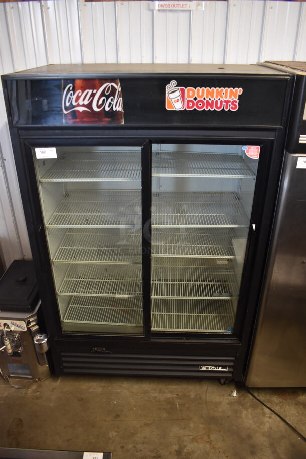 2012 True GDM-45EM-LD Commercial Two-Door Black Merchandiser Cooler With Polycoated Racks. 115V, 1 Phase. Tested and Working!