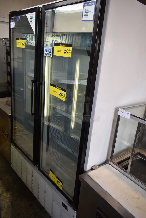Master-Bilt BLG-48HD Metal Commercial 2 Door Reach In Freezer Merchandiser w/ Poly Coated Racks on Commercial Casters. 115/208-230 Volts, 1 Phase.
