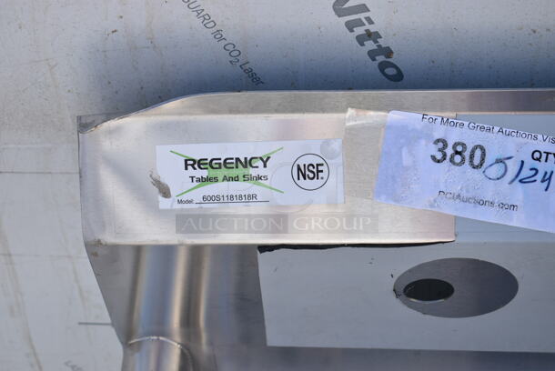 BRAND NEW SCRATCH AND DENT! Regency 600S1181818R Stainless Steel Commercial Single Bay Sink w/ Right Side Drain Board. Bay 18x18. Drain Board 17x20 - Image 7 of 7