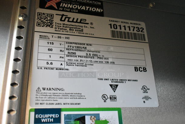 2021 True T-35-HC Stainless Steel Commercial 2 Door Reach In Cooler w/ Poly Coated Racks on Commercial Casters. 115 Volts, 1 Phase. Tested and Working! - Image 6 of 6
