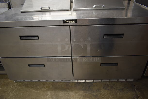 Delfield UCD4464N-12-DD5 Stainless Steel Commercial Sandwich Salad Prep Table Bain Marie Mega Top w/ 4 Drawers. 115 Volts, 1 Phase. Tested and Powers On But Does Not Get Cold - Image 3 of 8