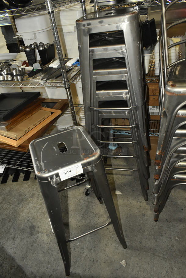 6 Gray Metal Tolix Style Bar Height Stools. 6 Times Your Bid!