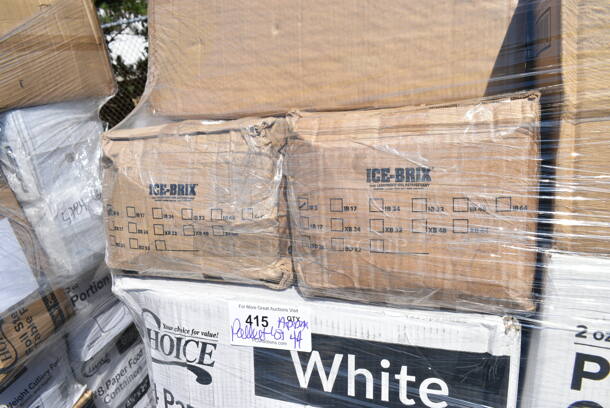 PALLET LOT of 44 BRAND NEW Boxes Including 2 Box 5002DNAPBLK Choice 15" x 17" Black Customizable 2-Ply Paper Dinner Napkin - 1000/Case, 795PTOWHT4 Choice White Microwavable Folded Paper #4 Take-Out Container 7 3/4" x 5 1/2" x 3 1/2" - 160/Case, 347SLWG16 Visions 16 oz. Heavy Weight Clear Plastic Stemless Wine Glass - 64/Case, 2 Box 5002CPTE Lavex 2-Ply White Center Pull Paper Towel 510' Roll - 6/Case, 433NHT004 Choice 1/5 Large Size White Heavy-Duty Unprinted Plastic T-Shirt Bag - 500/Case, 2 Box 395SP06PF EcoChoice No PFAS Added 6" x 6" Natural Bagasse Blend Square Plate - 400/Case, Bakers Lane Pie Pan, 2 Box 500PMGREEKGD Choice 10" x 14" Greek Key Gold Placemat - 1000/Case, 612W45 Choice 10 3/4" x 14" Insulated Foil Sandwich Wrap Sheets - 2000/Case, 128HDLDBULK ChoiceHD Microwavable Translucent Plastic Deli Container Lid - 480/Case, 795KFT44RNPLA EcoChoice 44 oz. Round Kraft Bio-Lined Compostable Take-Out Container 2 5/8" x 7 5/16" - 300/Case. 44 Times Your Bid!  - Image 4 of 12
