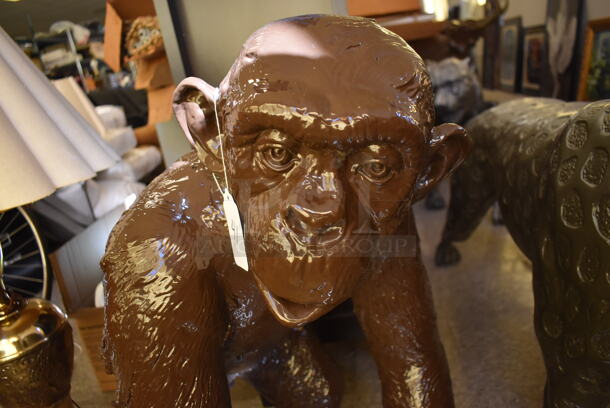 WOW! Bronze Painted Brown Bonobo Ape Statue. - Image 4 of 7