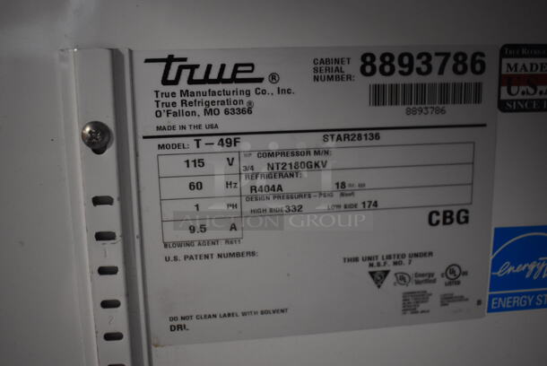 2016 True T-49F ENERGY STAR Stainless Steel Commercial 2 Door Reach In Freezer w/ Poly Coated Racks on Commercial Casters. 115 Volts, 1 Phase. Tested and Working! - Image 6 of 7