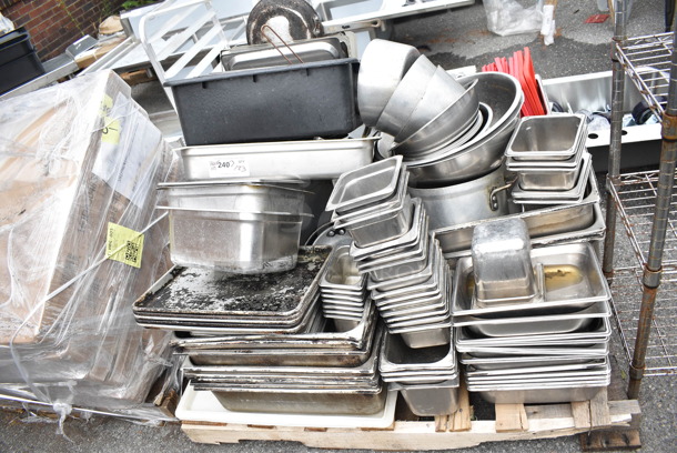ALL ONE MONEY! PALLET LOT of Various Metal Items Including Drop In Bins, Stock Pot and Bowls.  - Image 1 of 11