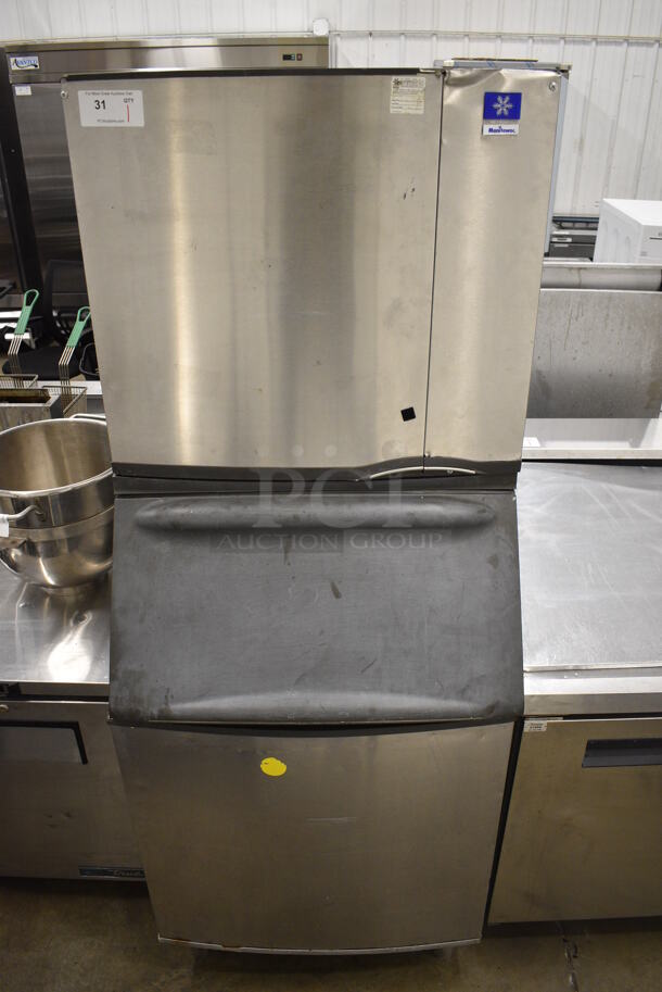 Manitowoc Model SY0854A Stainless Steel Commercial Ice Machine Head on Manitowoc Model B570 Stainless Steel Ice Bin. 208-230 Volts, 1 Phase. 30x35x77