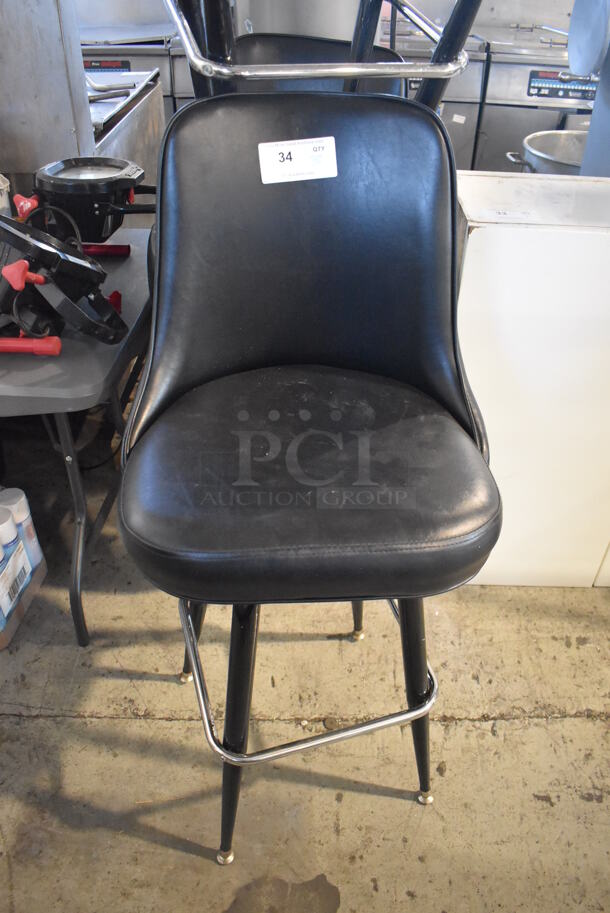 3 Black Bar Height Chairs on Metal Legs. 20x20x46. 3 Times Your Bid! - Image 1 of 3
