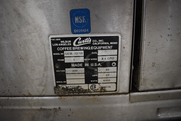 Curtis Model GEM-12-10 Stainless Steel Commercial Countertop Coffee Machine w/ 2 Beverage Satellite Servers. 220 Volts, 1 Phase. 18x22x29 - Image 5 of 5