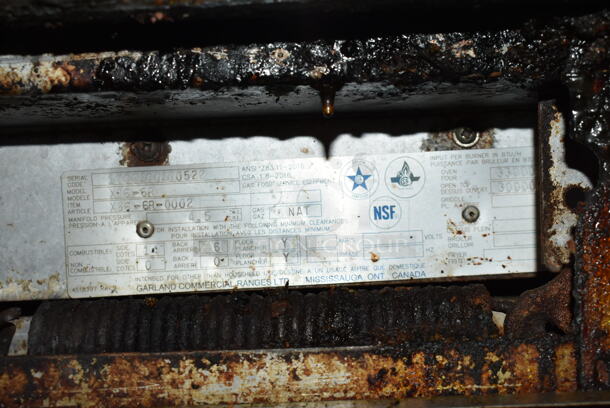 Garland SunFire X36-6R Stainless Steel Commercial Natural Gas Powered 6 Burner Range w/ Oven and Back Splash. - Image 8 of 8