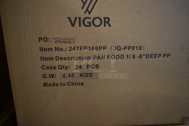 16 Boxes of 24 BRAND NEW IN BOX! Vigor 247FP166PP 1/6 Size 6" Deep Translucent Polypropylene Food Pan. 16 Times Your Bid! - Image 3 of 3