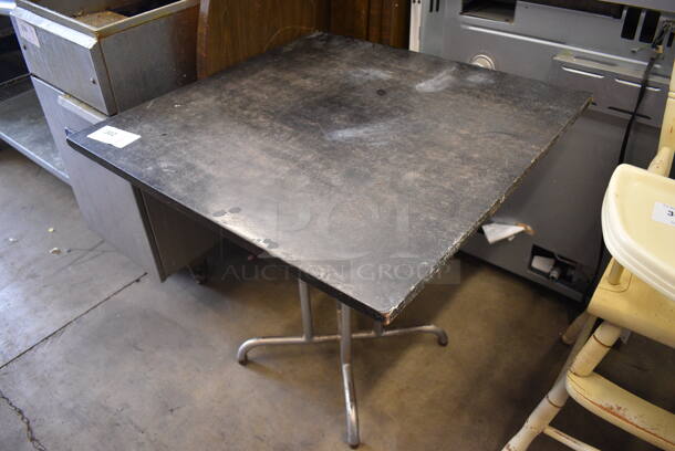 Black Tabletop on Metal Table Base. 30x30x29 - Image 2 of 3