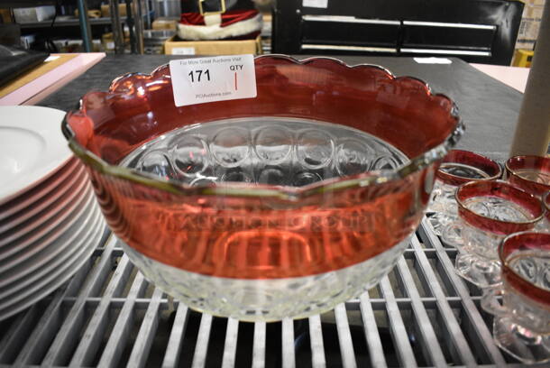 Glass Bowl w/ Red Rim. 13x13x7.5