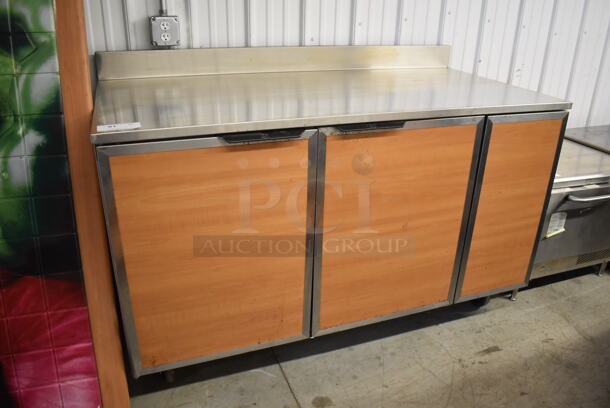 2011 Duke RBC-60M Stainless Steel Commercial 2 Door Work Top Cooler w/ Wood Pattern Doors on Commercial Casters. 120 Volts, 1 Phase. 60x30x40. Tested and Working! - Image 2 of 8