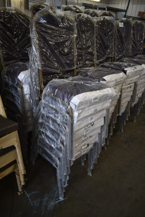 116 BRAND NEW SCRATCH AND DENT! Lancaster Table & Seating 164BNQCRBRG Burgundy Pattern Fabric Crown Back Stackable Banquet Chair with Gold Vein Frame. 116 Times Your Bid! - Image 4 of 8