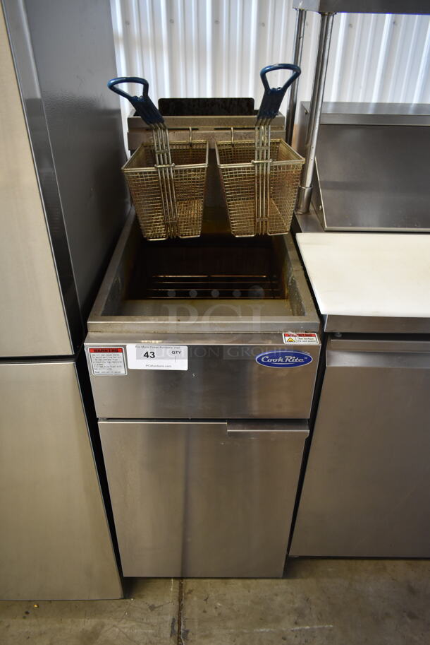 Cook Rite ATFS-40 Stainless Steel Commercial Floor Style Propane Gas Powered Deep Fat Fryer w/ 2 Metal Fry Baskets. 90,000 BTU. - Image 1 of 6