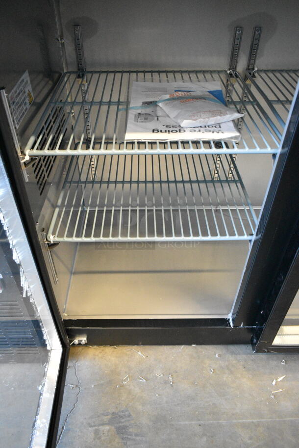 BRAND NEW SCRATCH AND DENT! 2024 Avantco 178UBB72GHC Stainless Steel Commercial 73" Black Counter Height Narrow Glass Door Back Bar Refrigerator with LED Lighting. See Pictures for Broken Glass. 115 Volts, 1 Phase. Tested and Working! - Image 4 of 8