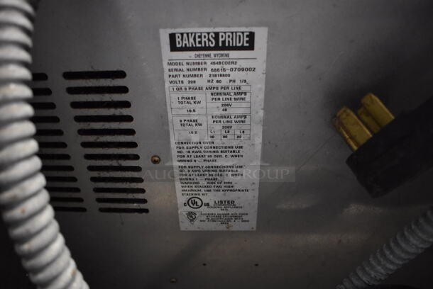 Bakers Pride 454BCOER2 Stainless Steel Commercial Electric Powered Full Size Convection Oven w/ View Through Doors, Metal Oven Racks and Thermostatic Controls. Missing Door Handles. 208 Volts, 1/3 Phase. 38x38x27 - Image 7 of 7