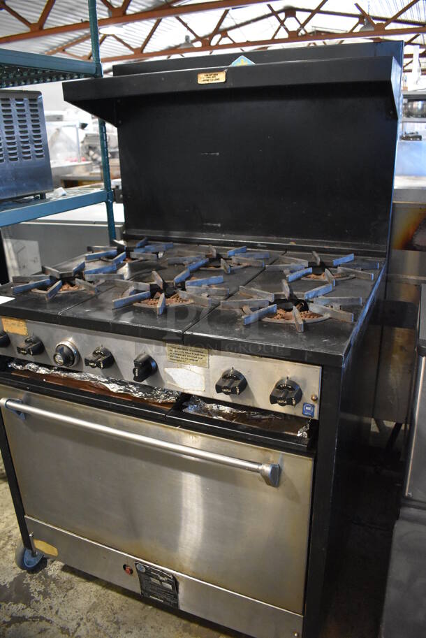 Comstock Castle C330 Metal Commercial Natural Gas Powered 6 Burner Range w/ Oven, Over Shelf and Back Splash. 35x32x59.5 - Image 2 of 9