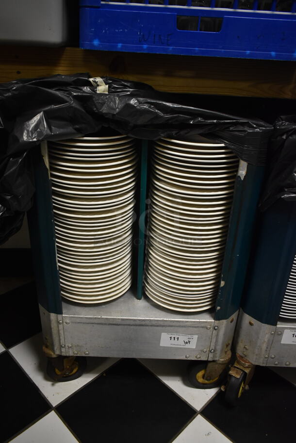 Metal Commercial Dish Carts on Commercial Casters w/ Contents Including Ceramic Plates. (ice room) - Image 1 of 4