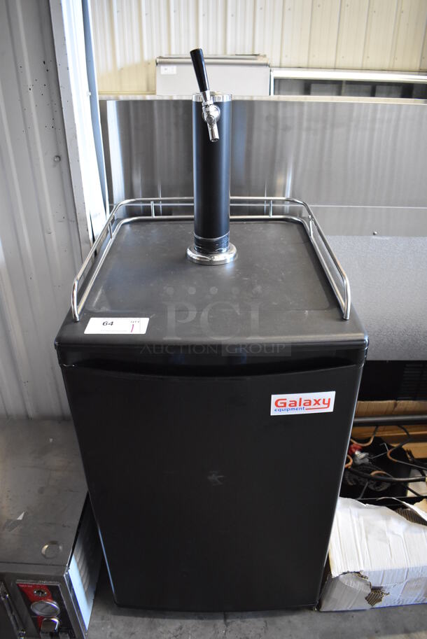 BRAND NEW SCRATCH AND DENT! Galaxy 177KEGRTRBLK Metal Commercial Direct Draw Kegerator w/ Beer Tower on Commercial Casters. 115 Volts, 1 Phase. 21x24x52. Tested and Working! - Image 1 of 8