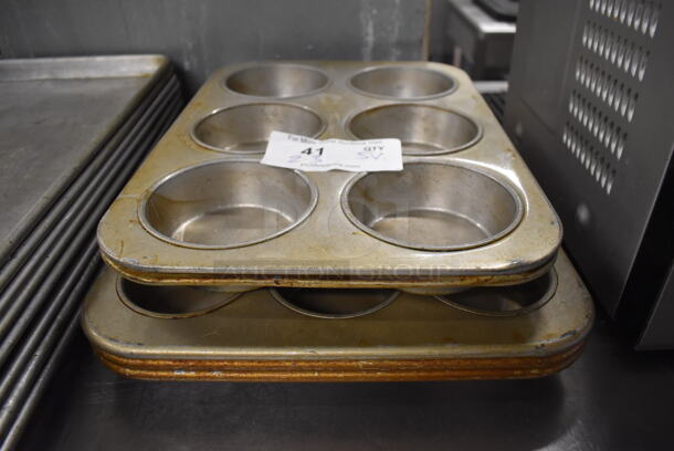 ALL ONE MONEY! Lot of 5 Metal Muffin Baking Pans. Two 6 Cup and Three 12 Cup. 11x16x1.5, 13x18x1.5