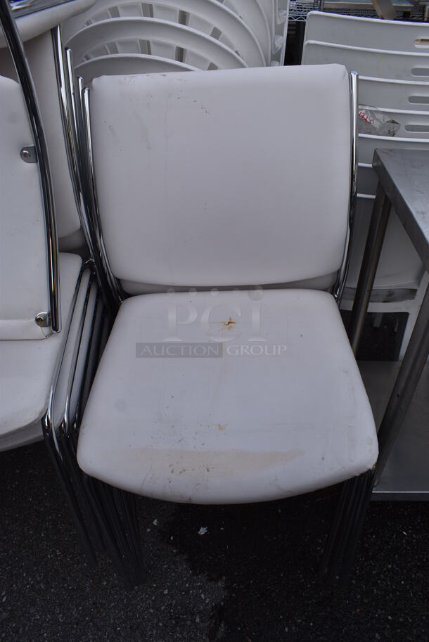 30 White Dining Chairs on Chrome Finish Legs. 20x19x34. 30 Times Your Bid! - Image 1 of 6