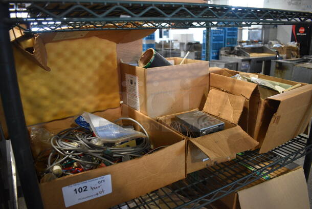 ALL ONE MONEY! Tier Lot of Various Items Including Wires, Johnson Controls P66 Electronic Fan Speed Control and Blue Boxes