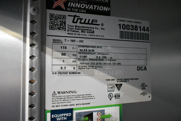 2020 True T-19F-HC Stainless Steel Commercial Single Door Reach In Freezer w/ Poly Coated Racks on Commercial Casters. 115 Volts, 1 Phase. Tested and Does Not Power On - Image 4 of 4