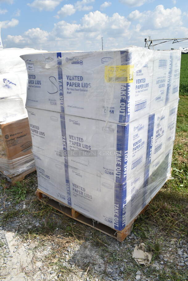 PALLET LOT of 18 BRAND NEW Boxes of AmerCare Royal CL16N Lid Kraft For 16 OZ Food Container 500/Case. 18 Times Your Bid!  - Image 2 of 6
