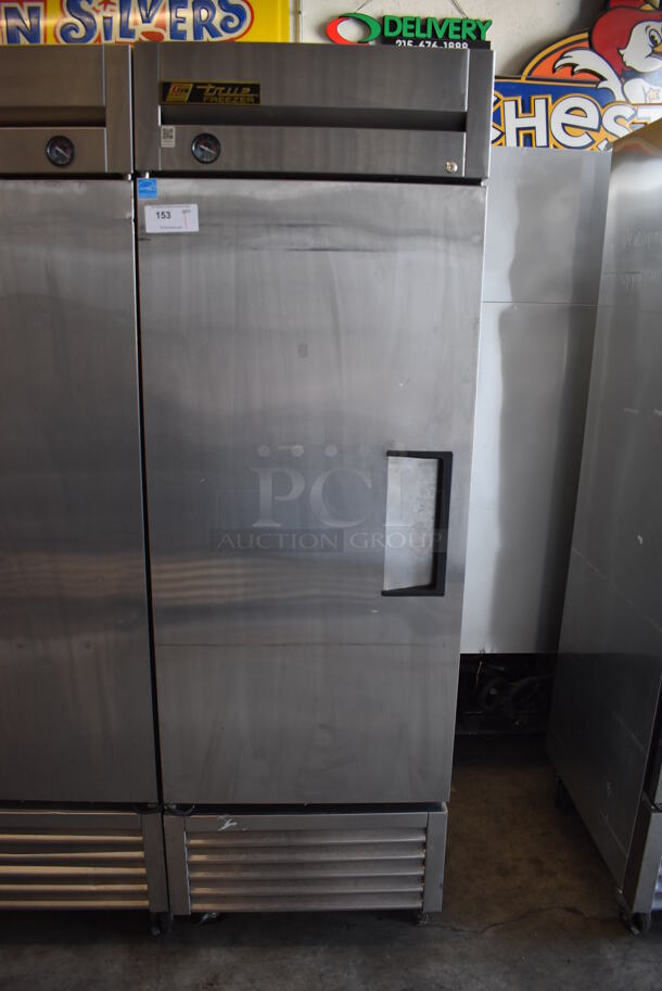 2013 True T-23F ENERGY STAR Stainless Steel Commercial Single Door Reach In Freezer w/ Poly Coated Racks on Commercial Casters. 115 Volts, 1 Phase. Tested and Working!