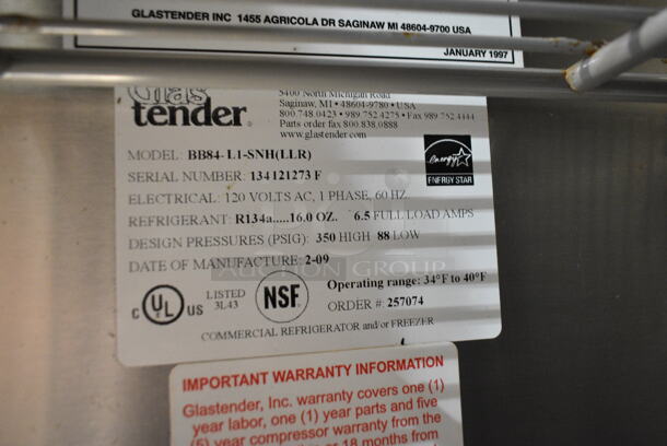 Glastender BB84-L1-SNH(LLR) Stainless Steel Commercial 3 Door Back Bar Cooler. 115 Volts, 1 Phase. Tested and Working! - Image 7 of 7