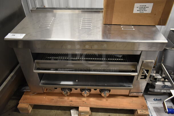 BRAND NEW SCRATCH AND DENT! Cooking Performance Group CPG 351S36SBN Stainless Steel Commercial Natural Gas Powered Salamander Broiler Cheese Melter. 36,000 BTU. Tested and Working!