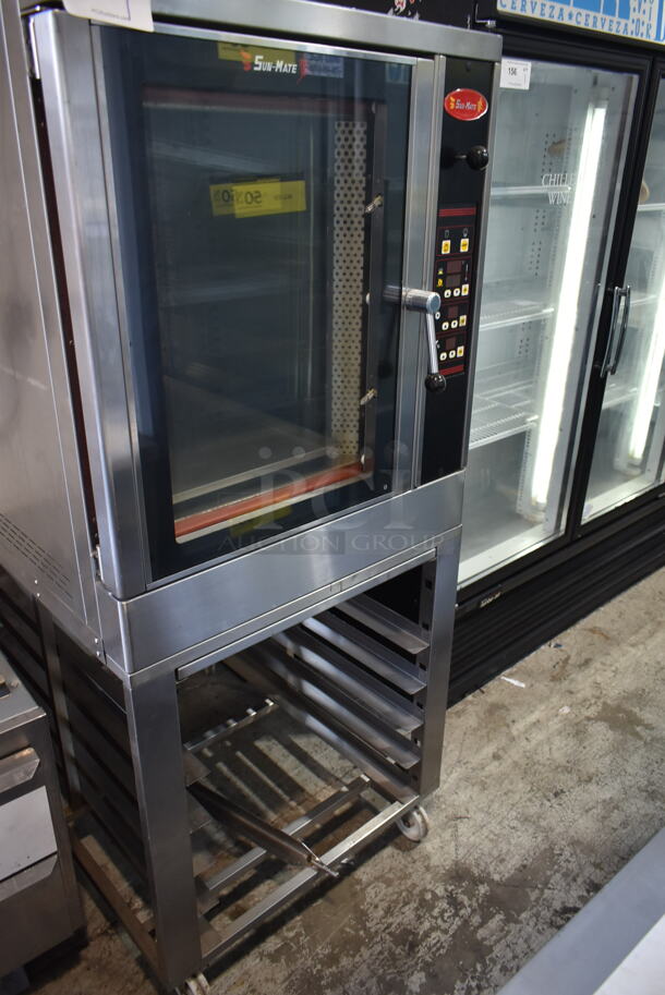 2018 Sun-Mate SCVE-6C-ST Stainless Steel Commercial Natural Gas Powered Convection Oven on Pan Rack w/ Commercial Casters. 110 Volts, 1 Phase. - Item #1112804