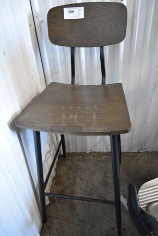 BRAND NEW SCRATCH AND DENT! Black Metal Bar Height Chair w/ Wooden Back Rest and Seat. 