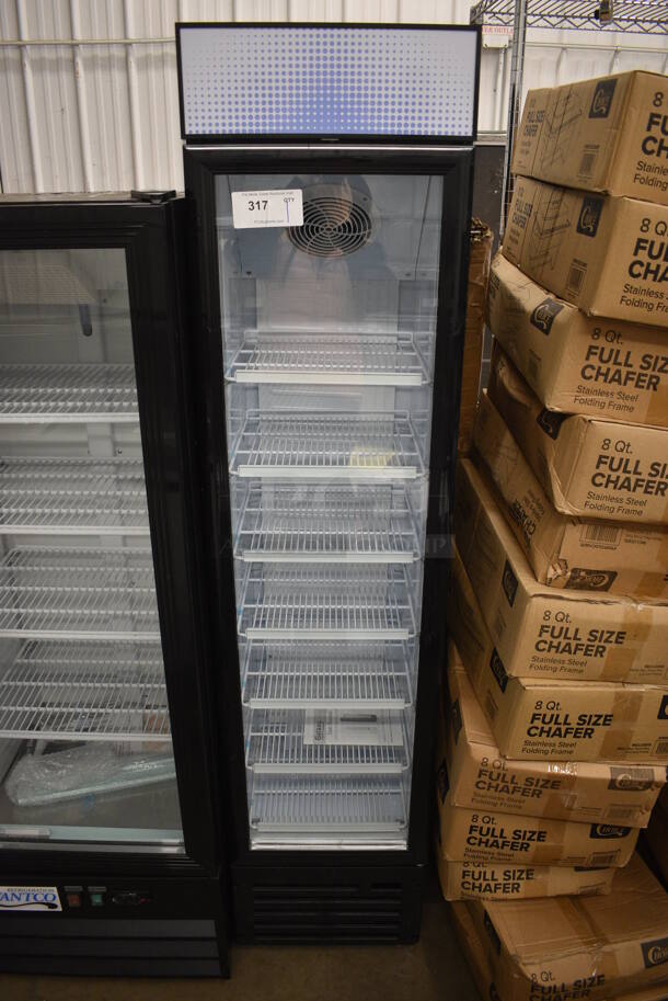 Galaxy 177GDN5RBB Metal Commercial Single Door Reach In Cooler Merchandiser w/ Poly Coated Racks. 115 Volts, 1 Phase. 16.5x17x72. Tested and Does Not Power On