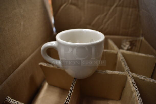 25 BRAND NEW IN BOX! White Ceramic Mugs. 3.5x2.5x2.5. 25 Times Your Bid!