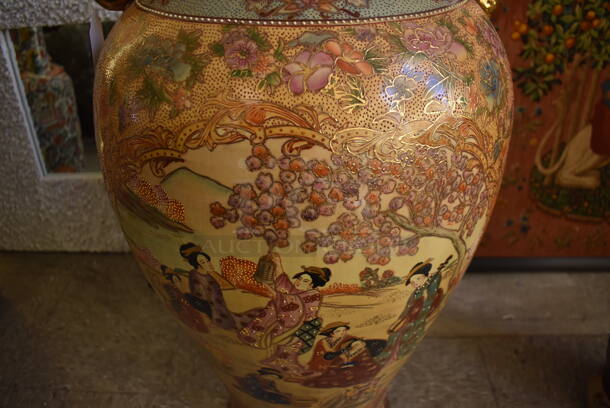 Ornate Asian Style Vase w/ Foo Dog Handles. - Image 6 of 9