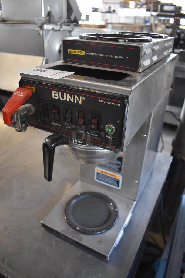 Bunn CW Series Stainless Steel Commercial 3 Burner Coffee Machine w/ Hot Water Dispenser and Metal Brew Basket. 8x21x19 - Image 2 of 6