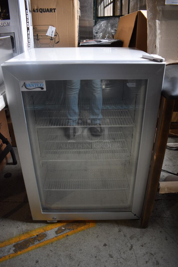 Avantco 360CFM3 Metal Commercial Mini Freezer Merchandiser w/ Poly Coated Racks. 110-120 Volts, 1 Phase. 24x20x34. Tested and Powers On But Does Not Get Cold