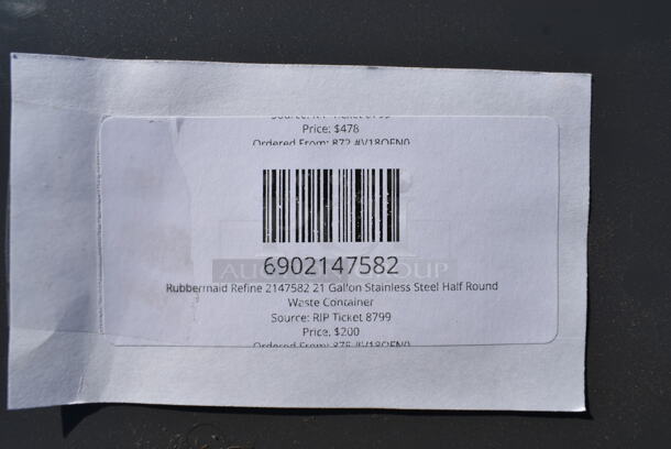 2 BRAND NEW SCRATCH AND DENT! Stainless Steel Trash Cans Including 6902147582 Rubbermaid Refine 2147582 21 Gallon Stainless Steel Half Round Waste Container. 2 Times Your Bid! - Image 5 of 7