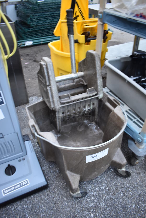 Brown Poly Mop Bucket w/ Wringing Attachment on Commercial Casters. 19x21x29 - Image 2 of 4