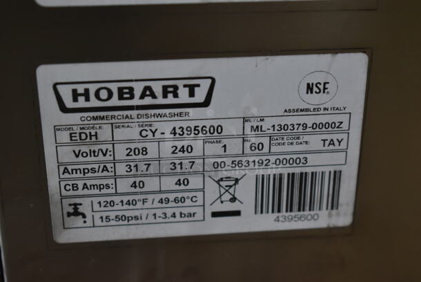 BRAND NEW SCRATCH AND DENT! Hobart EDH Stainless Steel Commercial Straight Pass Through Dishwasher. 208/240 Volts, 3 Phase.  - Image 10 of 10