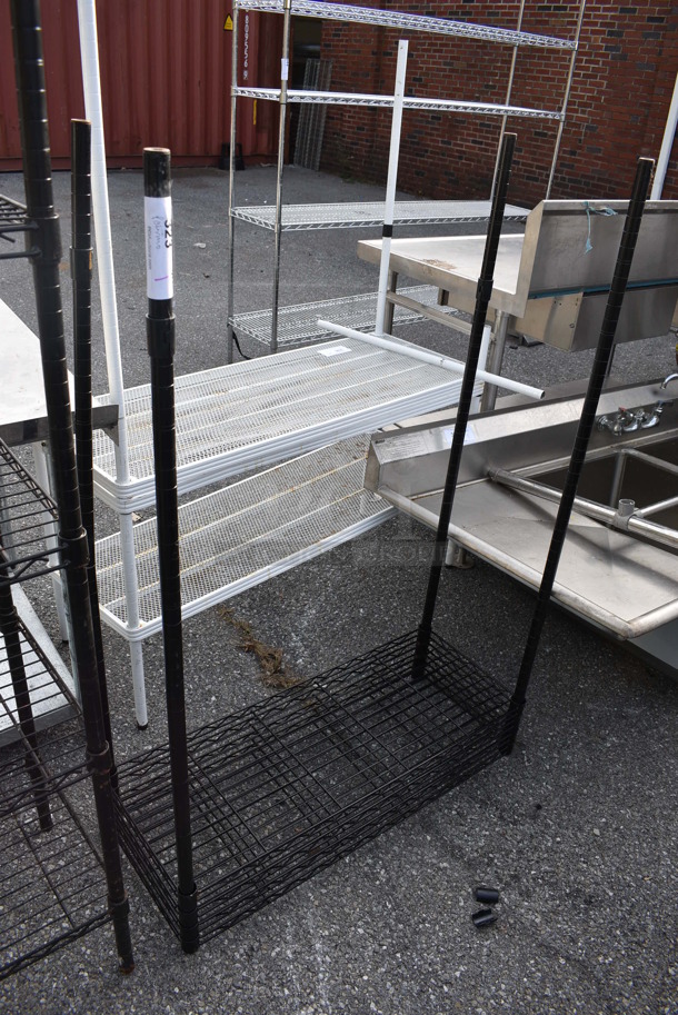 Black Finish 4 Tier Wire Shelving Unit. BUYER MUST DISMANTLE. PCI CANNOT DISMANTLE FOR SHIPPING. PLEASE CONSIDER FREIGHT CHARGES. 35.5x14x54 - Image 3 of 3