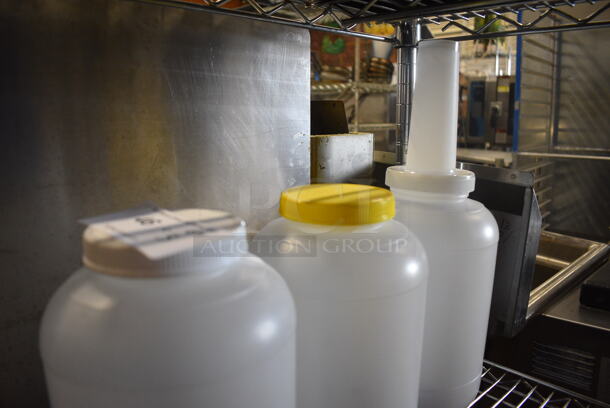 ALL ONE MONEY! Lot of 3 Poly Containers w/ 2 Flat Lids and 1 Pourer Lid. 6x6x10 - Image 3 of 3