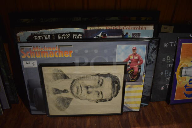 8 Various Signs Including Michael Schumacher, Skiing and Racing. Includes 36x1x24. 8 Times Your Bid! (bar)