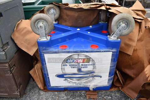 Blue Poly Portable Ice Bin on Casters. 33x27x38