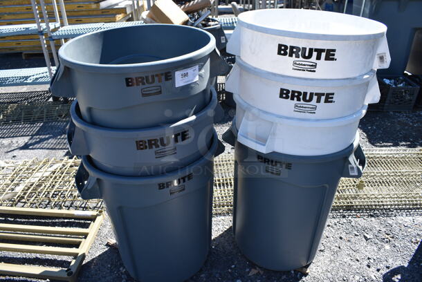 7 Various BRAND NEW Rubbermaid Brute Poly Trash Cans; 3 White and 4 Gray. Includes 24x22x28. 7 Times Your Bid!